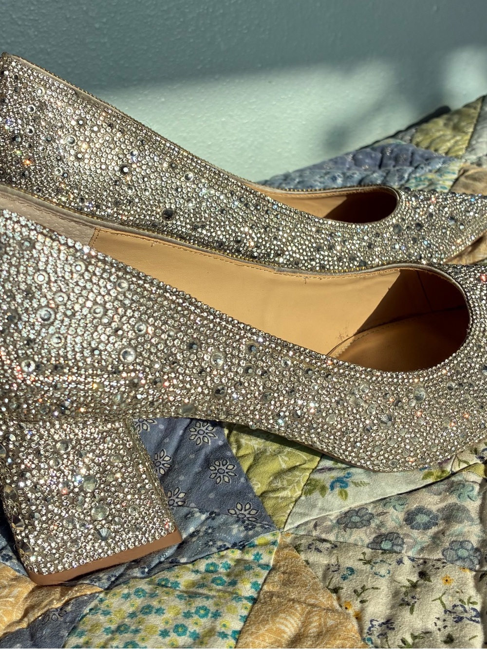 Betsey Johnson Bedazzled Silver Heels - Picture 2 of 9